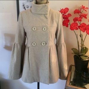 Cowl neck wool peasant coat